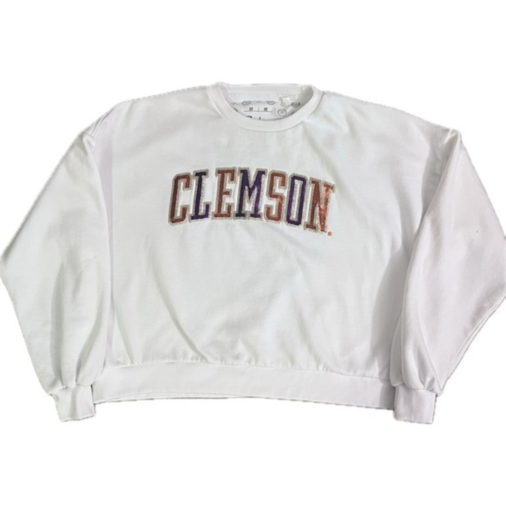 Pressbox Clemson Sweatshirt Sequin Embellished Crew Neck Pullover Top M